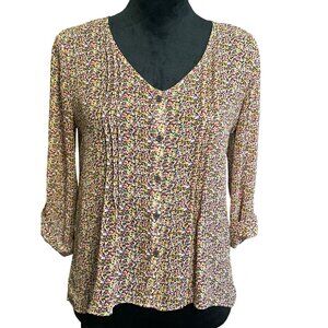 💖 Mossimo Women's Floral Button-Down Blouse Size Medium 3/4 Sleeves Multicolor